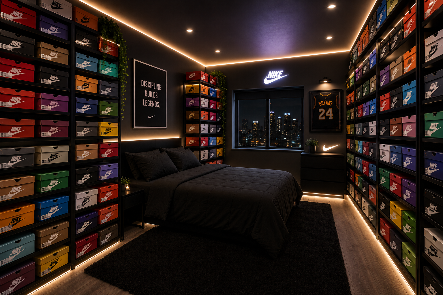Sneaker vault lined with Nike boxes